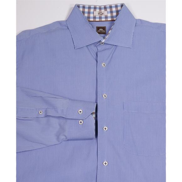 Peter Millar Blue Thin Striped Cotton Button-Up Dress Shirt Men's Large - Picture 1 of 5